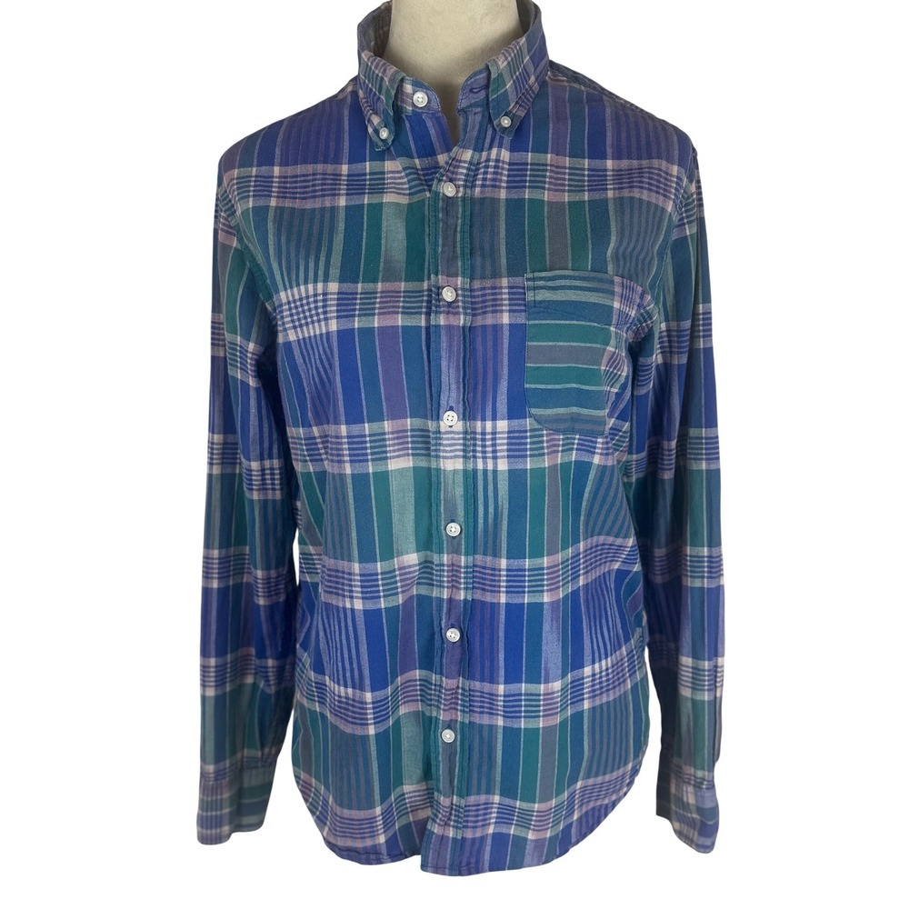 Women's J. Crew Indian Madras Plaid Button Down Casual‎ Shirt Slim Fit Size M
